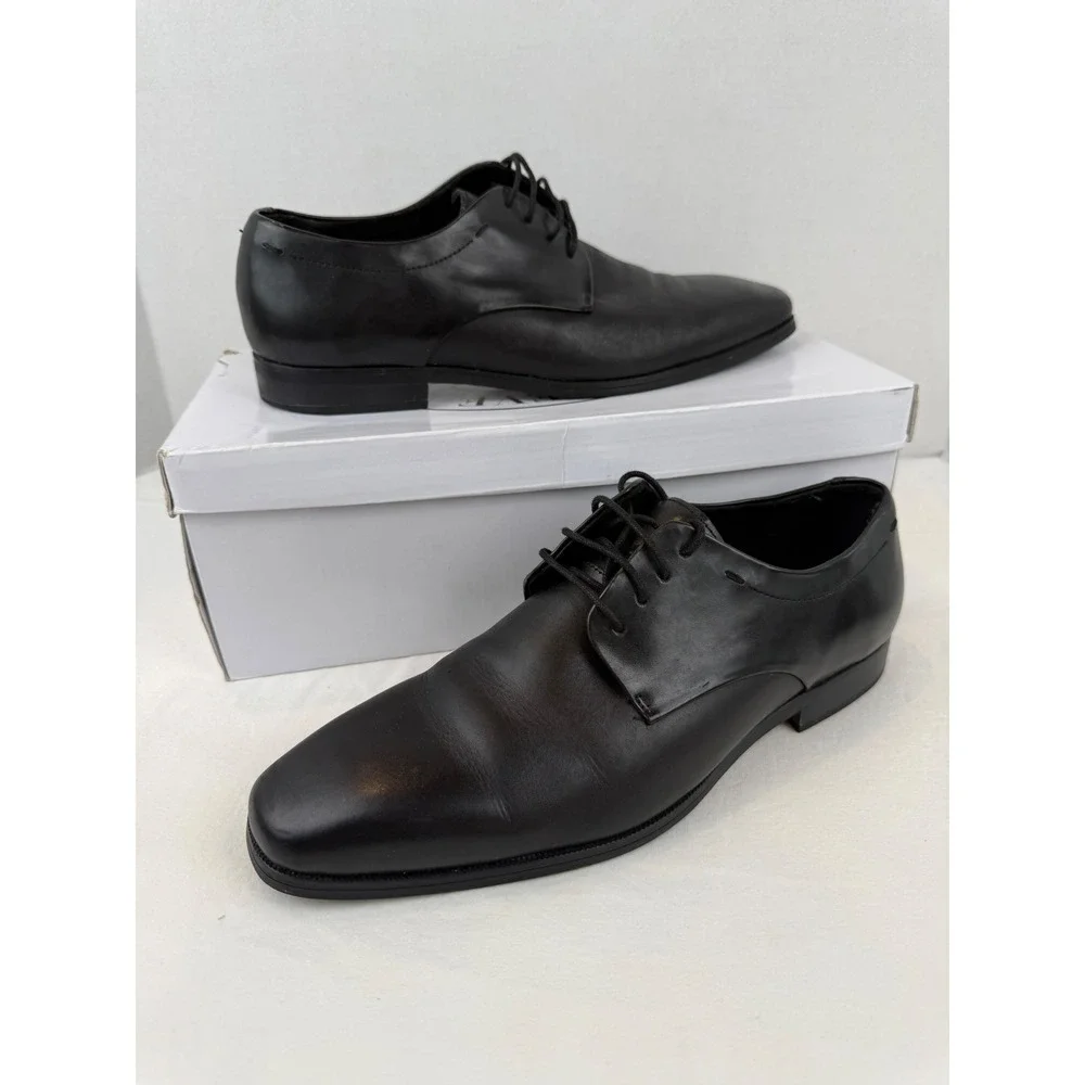 Steve Madden P-Quilt Mens Black‎ Leather Derby Dress Shoes Size 9.5 M Lace Up